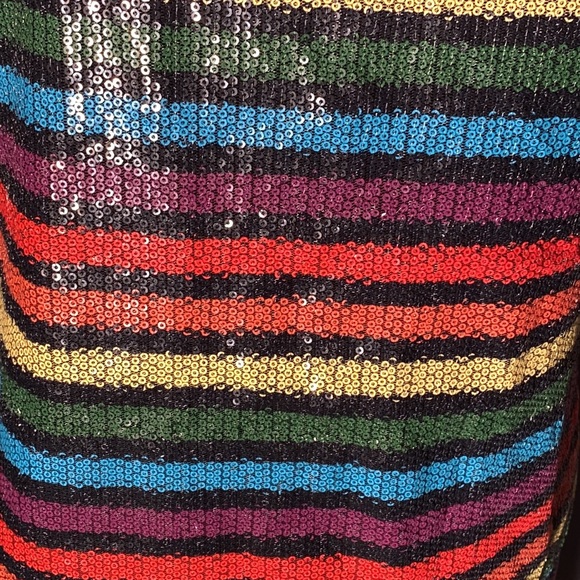WAYF - NWT - dress: 🌈 striped sequin overlay mini w adj. straps, blk lining - L - Picture 13 of 16